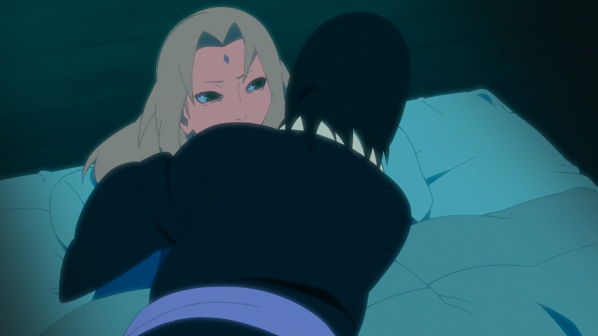 Shizune embraces Tsunade after she comes out of her coma. 