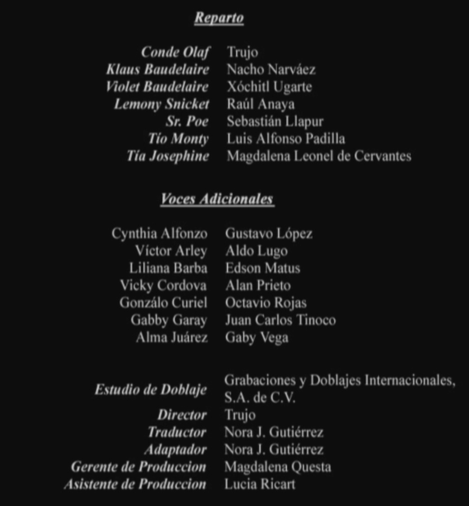 Doblaje Latino de Lemony Snicket Una Serie de Eventos Desafortunados Doblaje Latino de Lemony Snicket Una Serie de Eventos Desafortunados