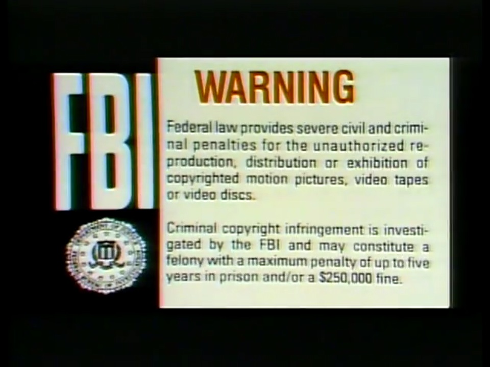WCI/Warner Home Video Warning Screens The FBI Warning Screens Wiki