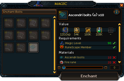 Enchanting crossbow bolts